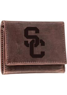 Leather USC Trojans Mens Trifold Wallet - Brown