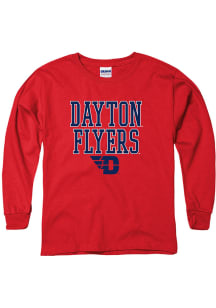 Dayton Flyers Youth Red Stack Block Logo Long Sleeve T-Shirt