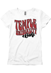 Temple Owls Girls White Glitter Vibe Short Sleeve Tee