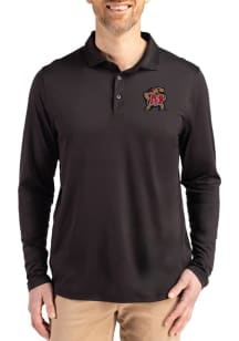 Mens Maryland Terrapins Black Cutter and Buck Coastline Long Sleeve Polo Shirt