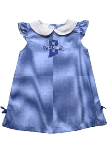 Vive La Fete Indiana State Sycamores Baby Girls Blue Gingham Short Sleeve Dress