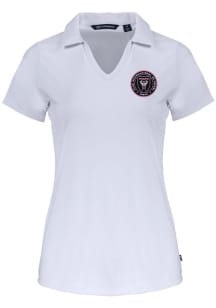 Cutter and Buck Inter Miami CF Womens White Daybreak V Neck Short Sleeve Polo Shirt