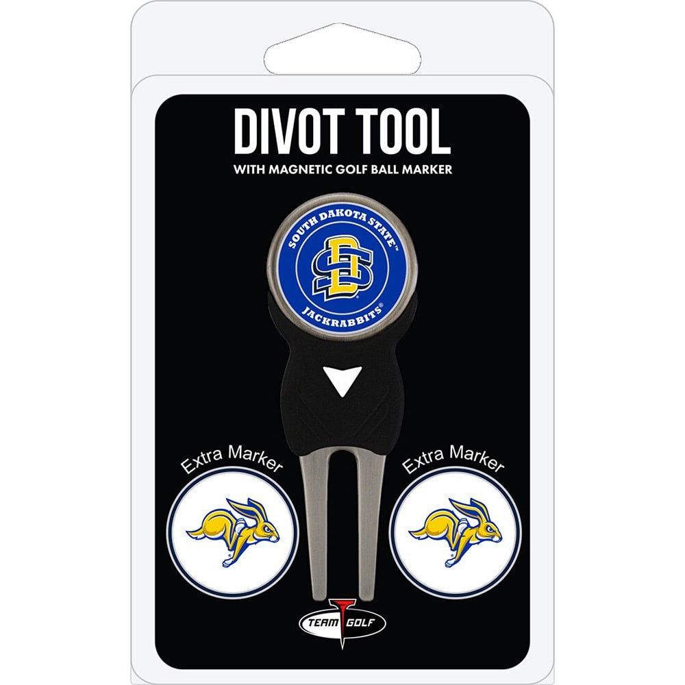 NCAA South Dakota State Jackrabbits CVX Ball Mark Repair Tool & 2 Ball Markers – Golf Gift Set With Magnetic Holder