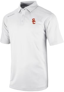 Mens USC Trojans White Columbia Heat Seal Omni Wick Shotgun Short Sleeve Polo Shirt
