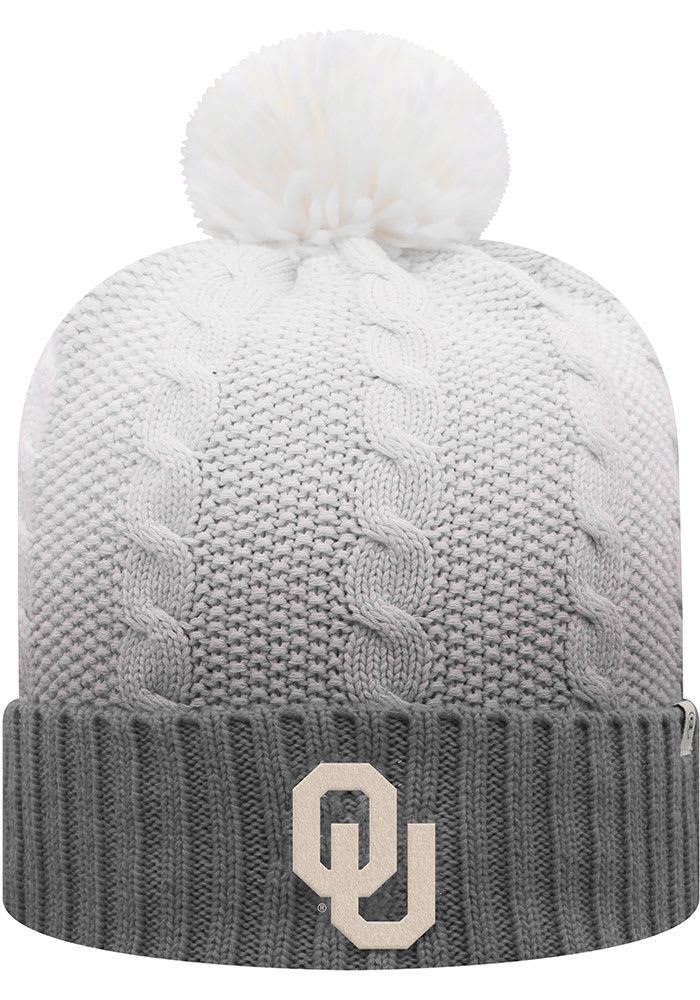 Top of the World Oklahoma Sooners Grey Dissolve Fade Cuff Pom Mens Knit Hat
