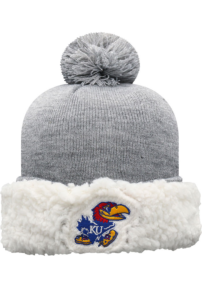 Kansas Jayhawks Grey Snugs Sherpa Cuff Pom Womens Knit Hat