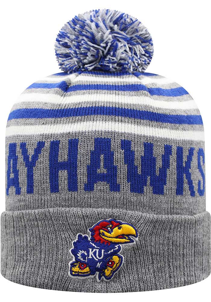 Kansas Jayhawks Grey Ensuing Cuff Pom Mens Knit Hat