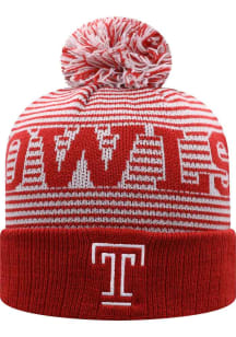 Top of the World Temple Owls Maroon Lineup Cuff Pom Mens Knit Hat