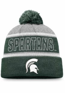 Michigan State Spartans Grey Primary Stripe Crown Cuff Pom Mens Knit Hat