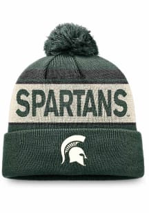 Michigan State Spartans Green Primary Cream Stripe Cuff Pom Mens Knit Hat