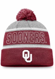 Oklahoma Sooners Grey Primary Stripe Crown Cuff Pom Mens Knit Hat