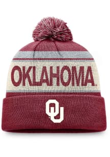 Oklahoma Sooners Crimson Primary Cream Stripe Cuff Pom Mens Knit Hat