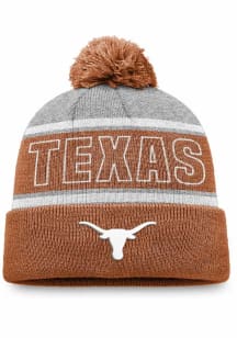 Texas Longhorns Grey Primary Stripe Crown Cuff Pom Mens Knit Hat