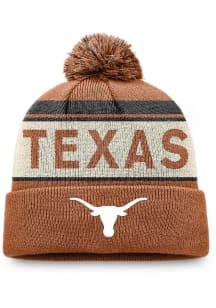 Texas Longhorns Burnt Orange Primary Cream Stripe Cuff Pom Mens Knit Hat