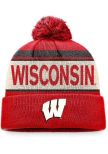 Wisconsin Badgers Top of the World Primary Cream Stripe Cuff Pom Mens Knit Hat - Red