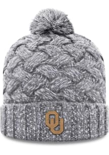 Top of the World Oklahoma Sooners Grey Primary Patch Cuff Pom Womens Knit Hat