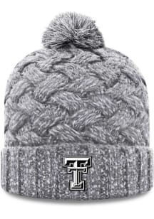 Texas Tech Red Raiders Grey Primary Patch Cuff Pom Womens Knit Hat