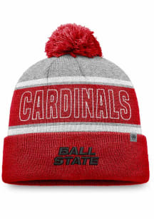 Ball State Cardinals Grey Primary Stripe Crown Cuff Pom Mens Knit Hat