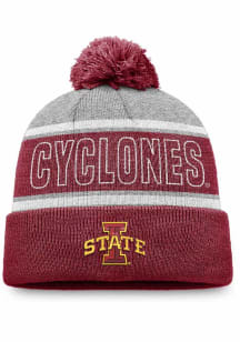 Iowa State Cyclones Grey Primary Stripe Crown Cuff Pom Mens Knit Hat