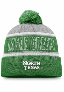 North Texas Mean Green Grey Primary Stripe Crown Cuff Pom Mens Knit Hat