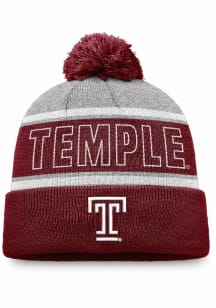 Top of the World Temple Owls Grey Primary Stripe Crown Cuff Pom Mens Knit Hat