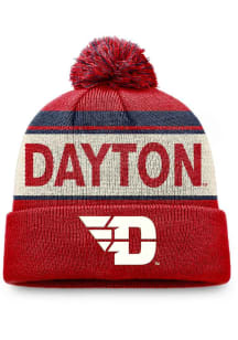 Dayton Flyers Red Primary Cream Stripe Cuff Pom Mens Knit Hat