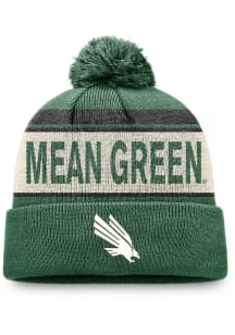 North Texas Mean Green Green Primary Cream Stripe Cuff Pom Mens Knit Hat
