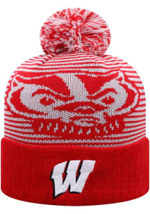Top of the World Wisconsin Badgers Red Line Up Uncuffed Mens Knit Hat