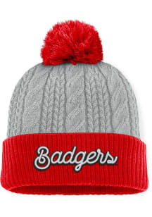 Wisconsin Badgers Top of the World Becca Cable Cuff Pom Womens Knit Hat - Grey