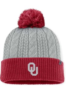 Top of the World Oklahoma Sooners Grey Becca Cable Cuff Pom Womens Knit Hat