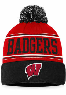 Top of the World Wisconsin Badgers Red Draft Cuff Pom Mens Knit Hat