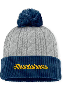 Top of the World West Virginia Mountaineers Grey Becca Cable Cuff Pom Womens Knit Hat