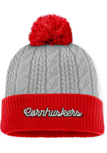 Nebraska Cornhuskers Top of the World Becca Cable Cuff Pom Womens Knit Hat - Grey