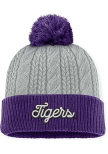 Top of the World LSU Tigers Grey Becca Cable Cuff Pom Womens Knit Hat