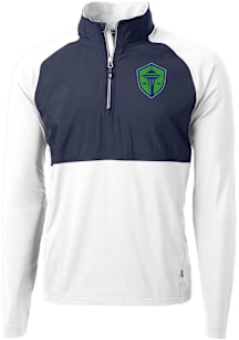 Cutter and Buck Seattle Sounders FC Mens White Adapt Eco Hybrid Long Sleeve Qtr Zip Pullover