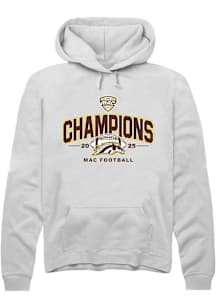 Summit Sportswear Western Michigan Broncos Mens White MAC 2025 Football Champions Long Sleeve Hood..