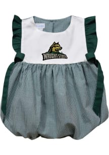 Vive La Fete Wright State Raiders Baby Girls Green Gingham Bubble Short Sleeve Dress