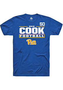 Denim Cook Pitt Panthers Blue Football NIL Stacked Box Short Sleeve Player T Shirt