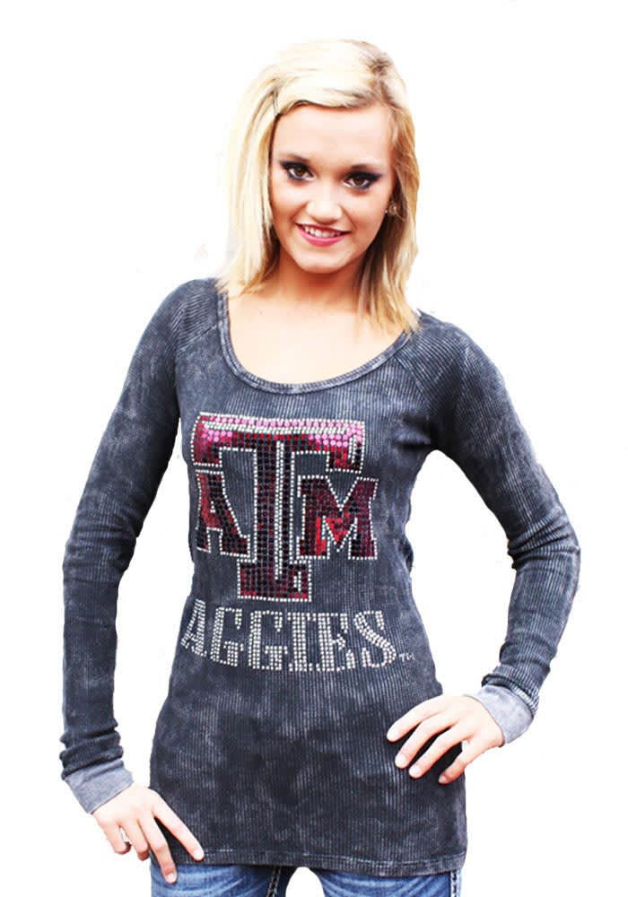 Gameday Couture Texas A&M Juniors Charcoal Sequin Thermal Long Sleeve Scoop Neck