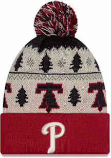 New Era Philadelphia Phillies Maroon DL McCalister Pom Cuff Mens Knit Hat