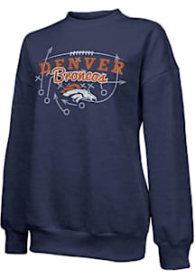 Denver Broncos Womens Navy Blue Play by Play Crew Sweatshirt
