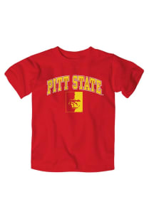 Pitt State Gorillas Toddler Red Arch Mascot Short Sleeve T-Shirt