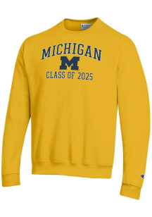 Mens Michigan Wolverines Gold Champion Class of 2025 Text Powerblend Crew Sweatshirt