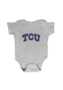 TCU Horned Frogs Baby Grey Embroidered Logo Short Sleeve One Piece