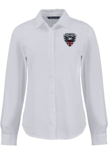 Cutter and Buck DC United Womens Advantage Soft Pique Long Sleeve White Dress Shirt