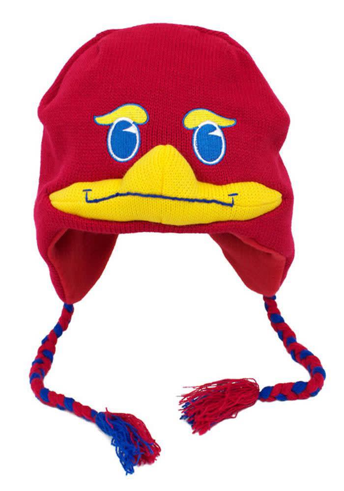 Kansas Jayhawks Red Bird Head Mens Knit Hat