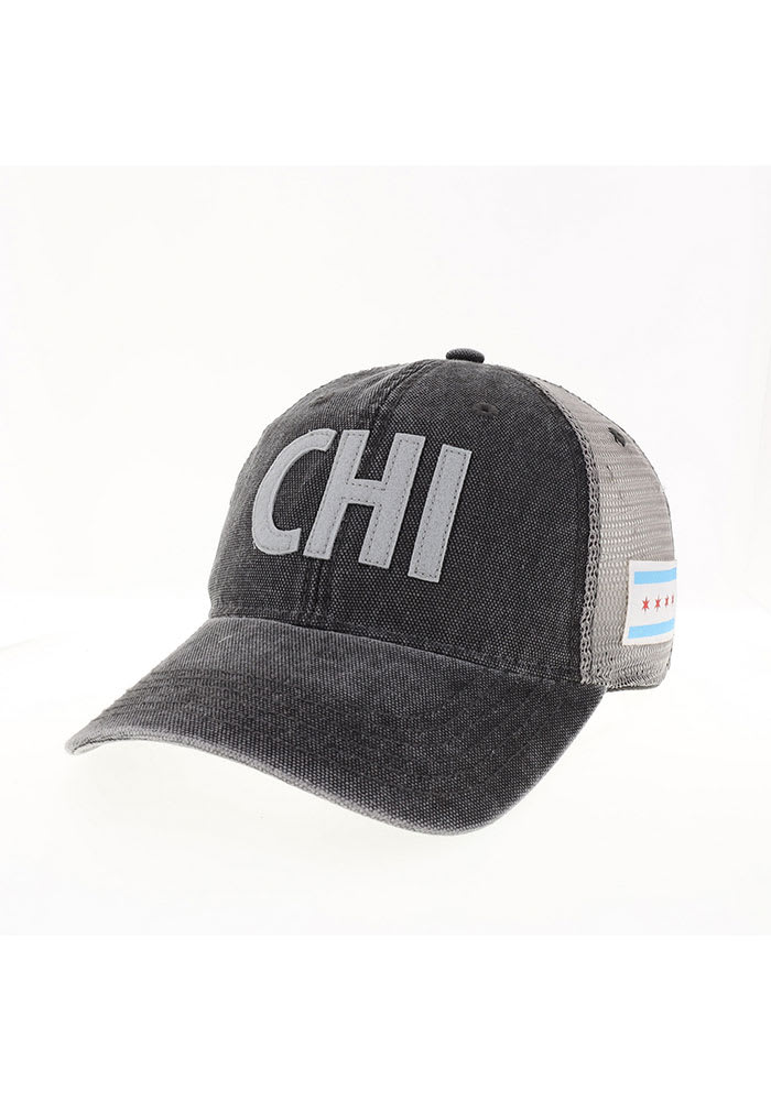 Chicago Flag Side Patch Meshback Adjustable Hat - Black