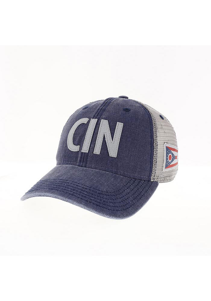 Cincinnati Flag Side Patch Meshback Adjustable Hat - Navy Blue