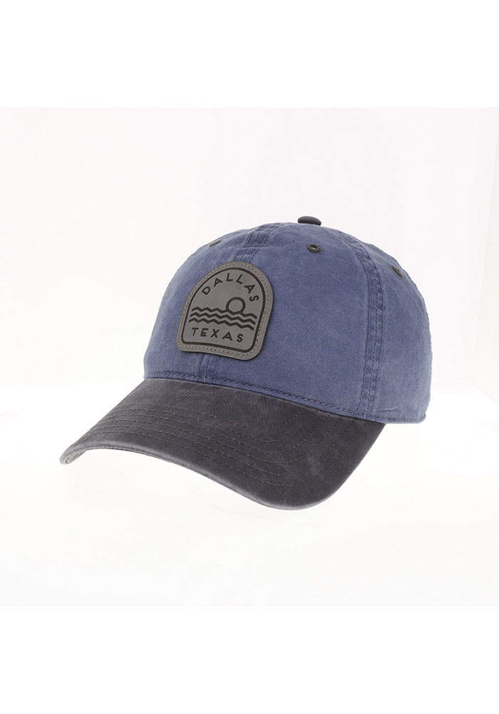 Dallas Ft Worth 2T Engraved Leather Patch Washed Adjustable Hat - Blue