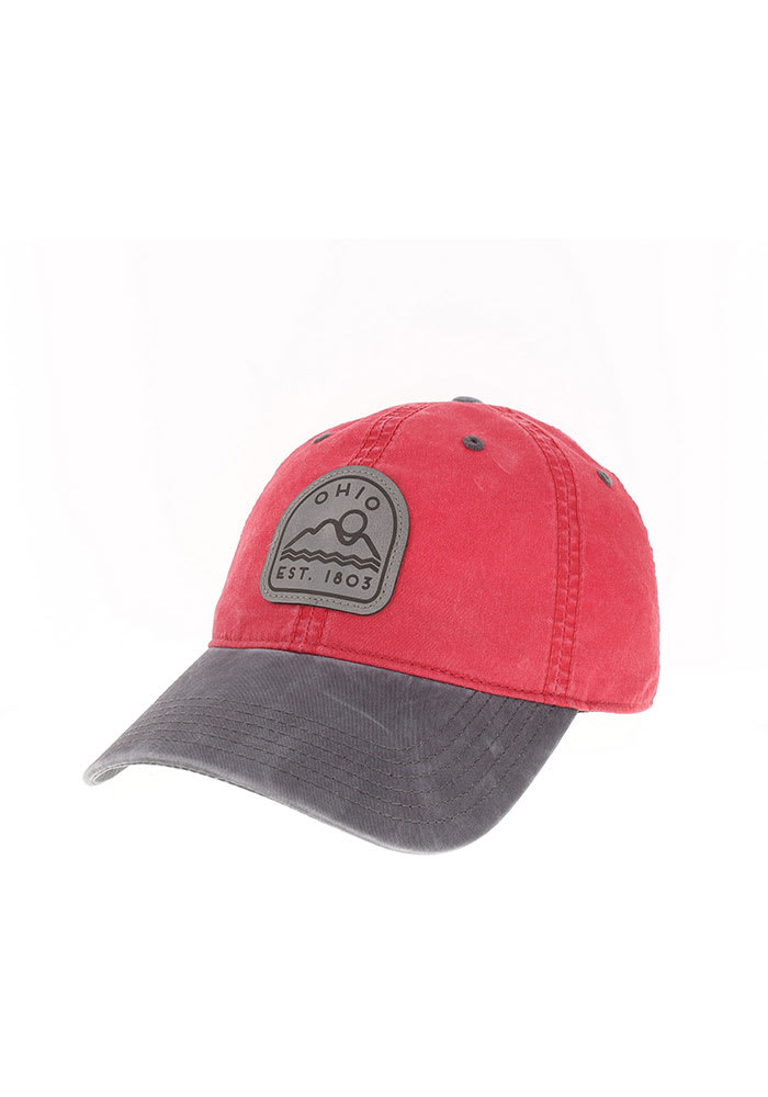 Ohio Engraved Leather Patch Washed Adjustable Hat - Red